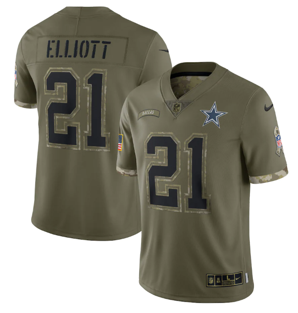 Men's Dallas Cowboys #21 Ezekiel Elliott Olive 2022 Salute To Service Limited Stitched Jersey